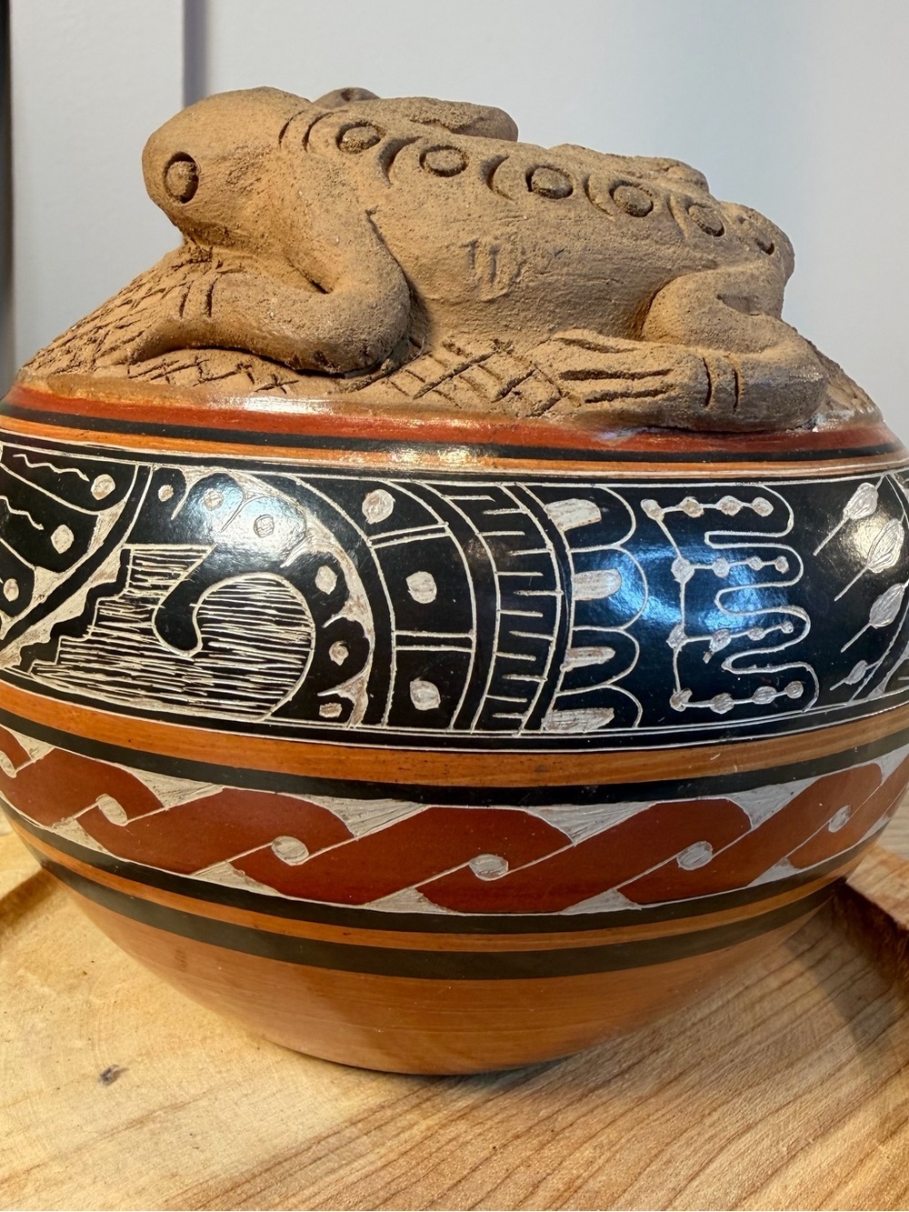 Vintage Hand Painted Red Clay Frog Vase, Signed Juan Felix Briceno Folk Art Vase